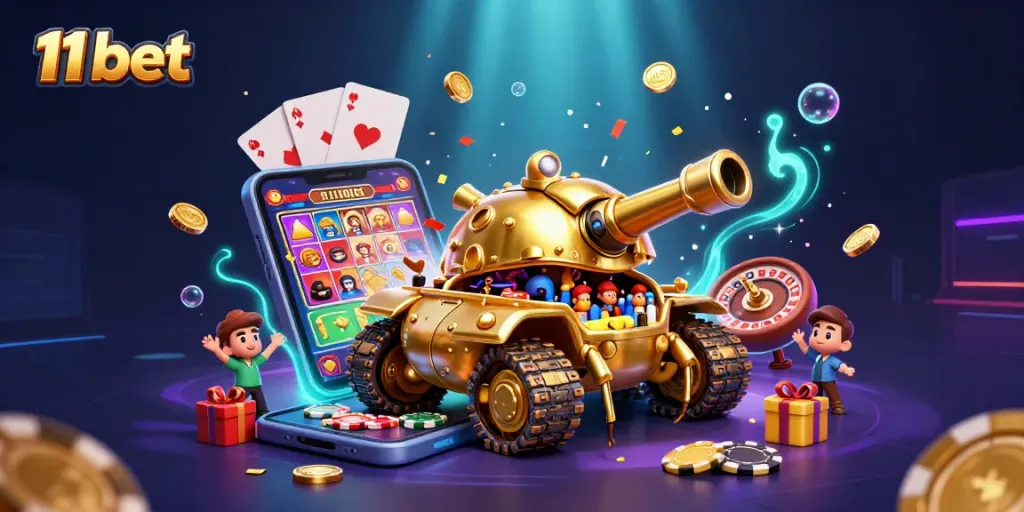 Experience thrilling gameplay with 11 bet's vibrant casino adventure featuring a golden beetle tank.