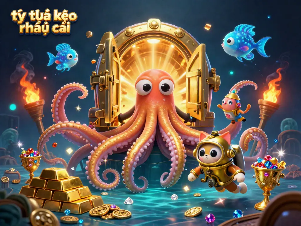 Engage with tỷ lệ kèo nhà cái in a thrilling underwater scene featuring a kraken and diving cat.