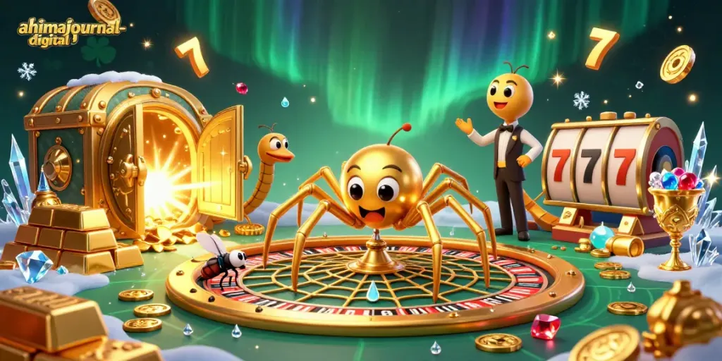 Engage with ahimajournal-digital’s vibrant casino scene featuring a betting fly and roulette wheel web.