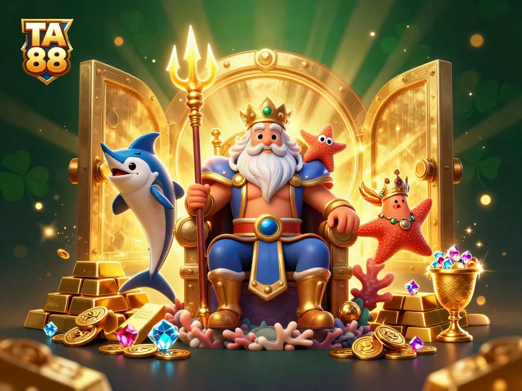 TA 88's vibrant casino scene showcases Neptune and treasure elements, capturing winning excitement.