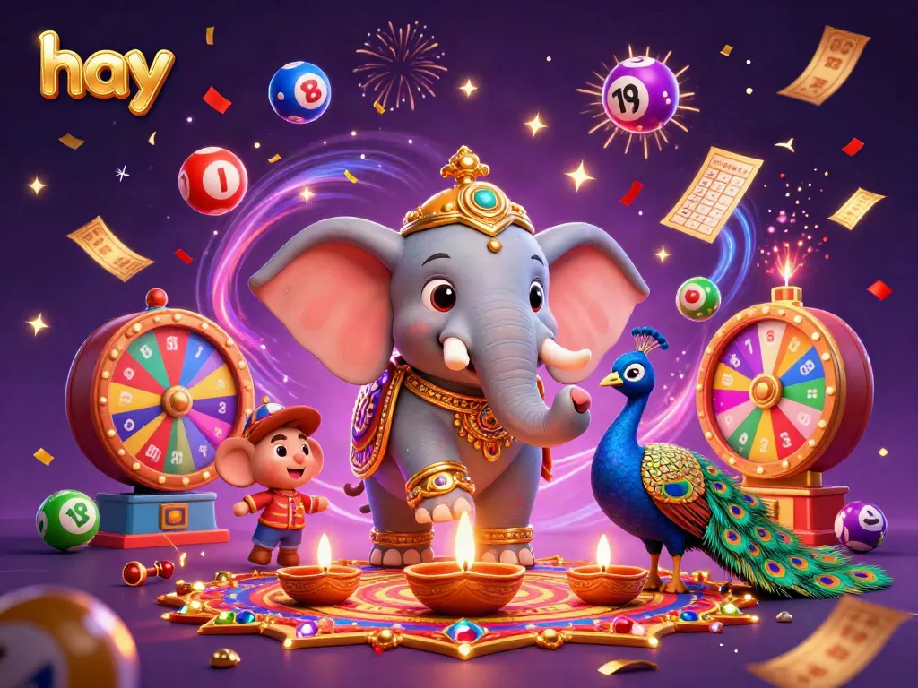 Play engaging games with hay, featuring a vibrant casino scene with lottery and bingo elements.