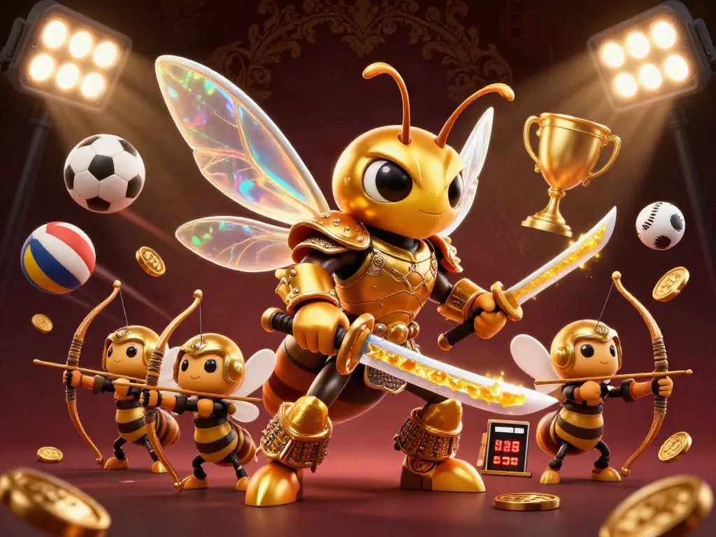Betting on excitement as ee88a showcases a golden hornet samurai with energetic sports elements.