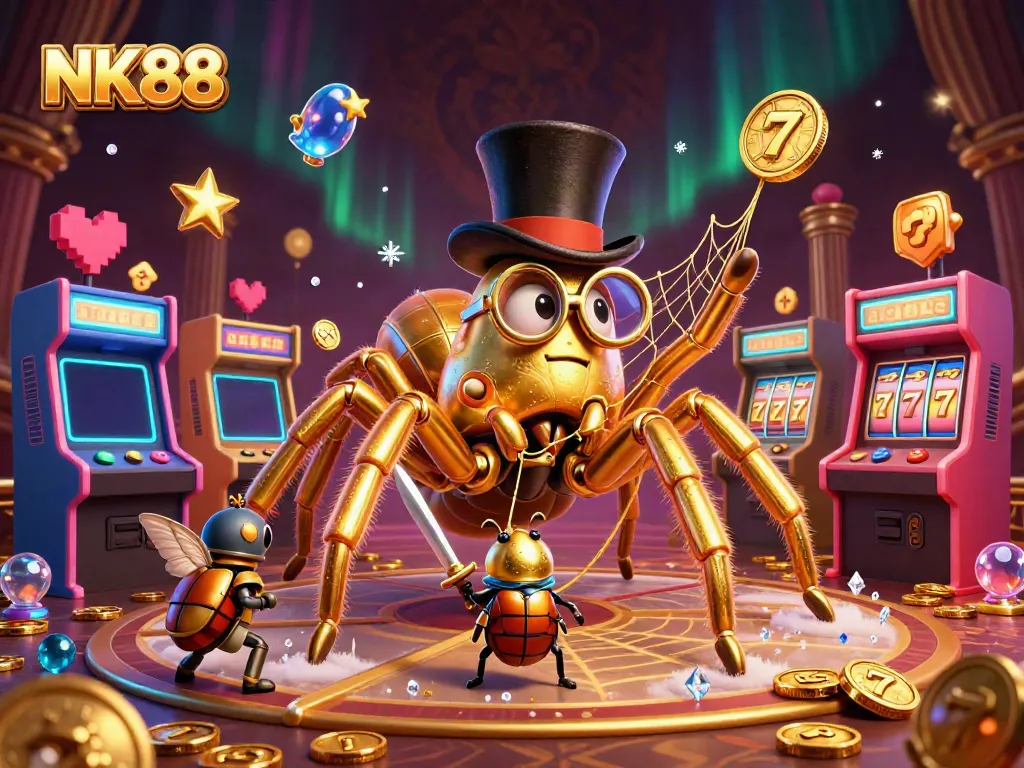 Engage in thrilling gameplay like NK88 with an enchanted scene of cartoon characters amidst casino magic.