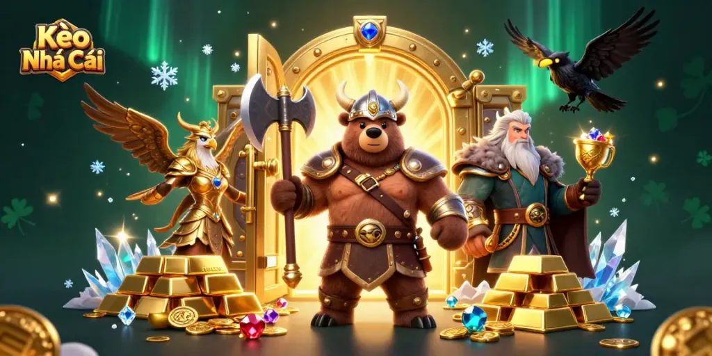 Engage in Kèo Nhà Cái with this vibrant casino scene filled with gold and thrilling atmosphere.