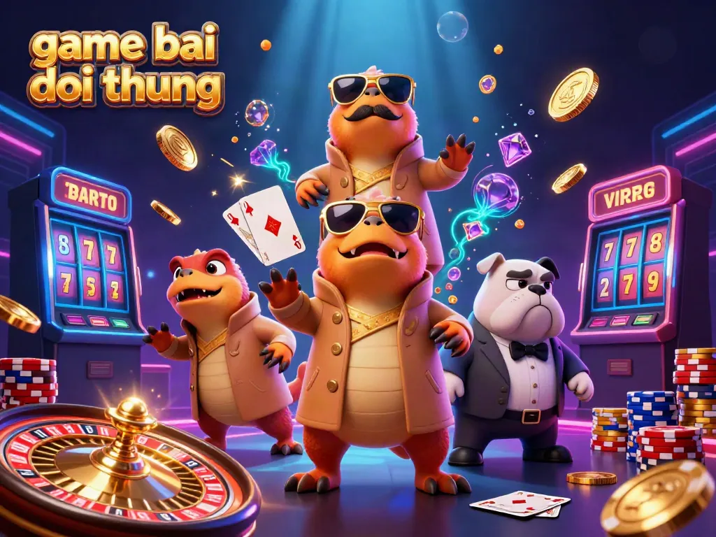 Experience the thrill of game bai doi thuong with raptors entering a VIP casino amid flying coins and roulette action.