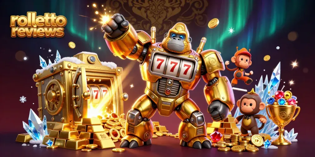 Experience thrilling rolletto reviews with a golden gorilla mech and an explosion of coins.