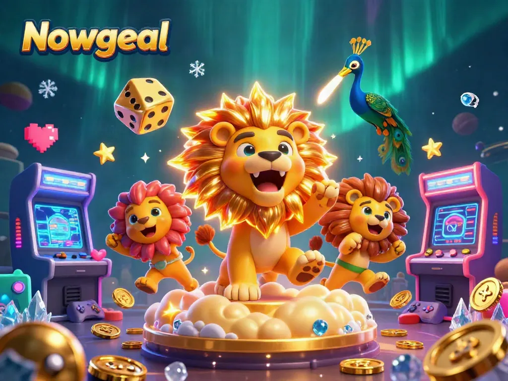 Experience real-time thrills with Nowgoal's engaging illustrated scene vibrant with gaming elements and lively characters.