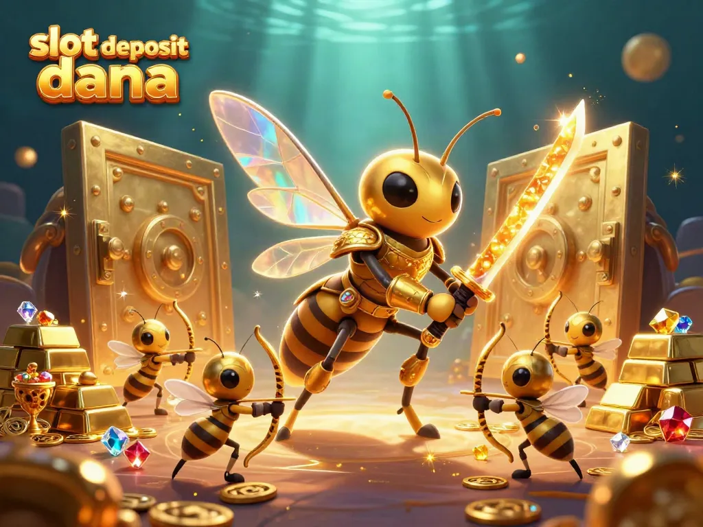 Experience the thrill of slot deposit dana with vibrant golden visuals and gaming elements.
