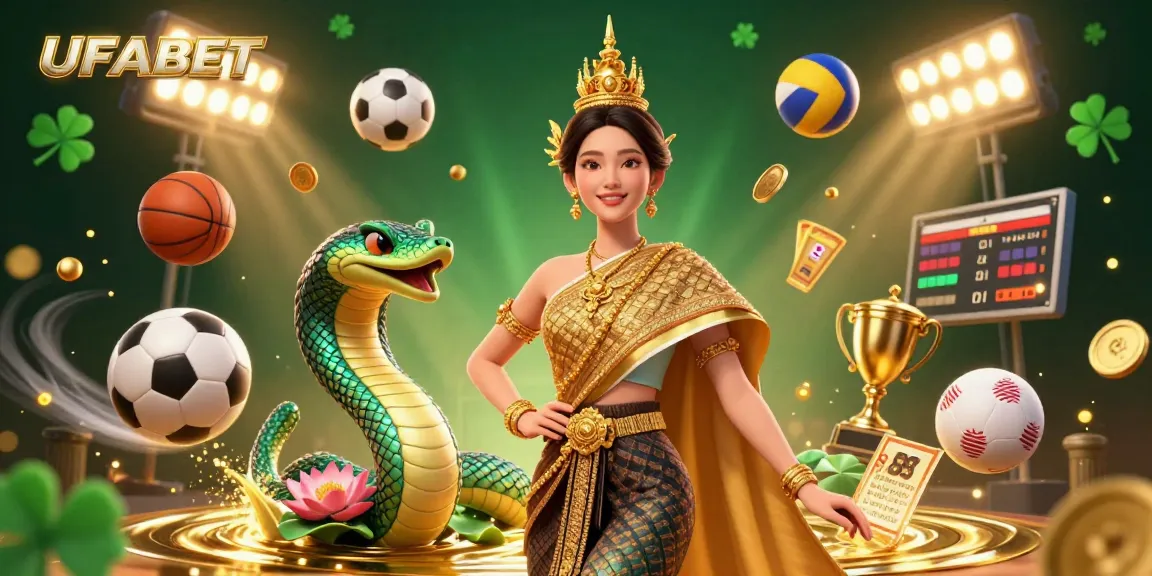 Experience thrilling UFABET sports betting with dynamic action, vibrant characters, and golden elements.
