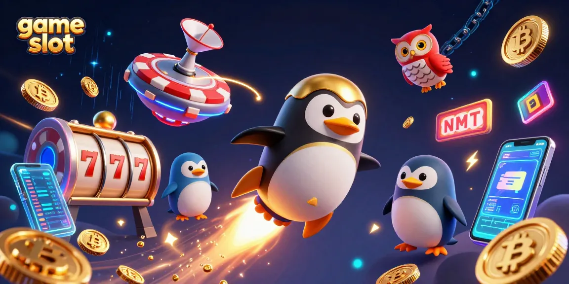 Spin and win with the game slot themed rocket-powered penguin navigating a casino cosmos.