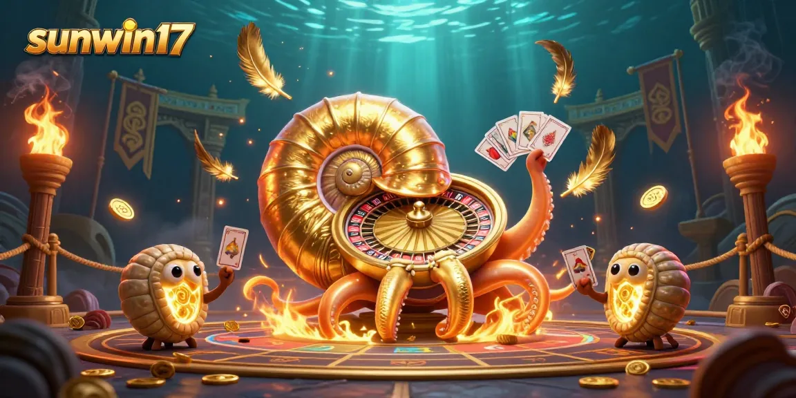 Experience the excitement of sunwin17 with a vibrant 3D casino scene featuring a giant nautilus and golden game elements.