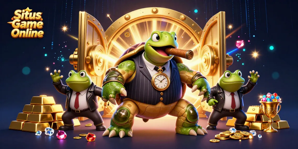Engage in thrilling gameplay with Situs Game Online featuring cartoon turtle mobster and dynamic elements.