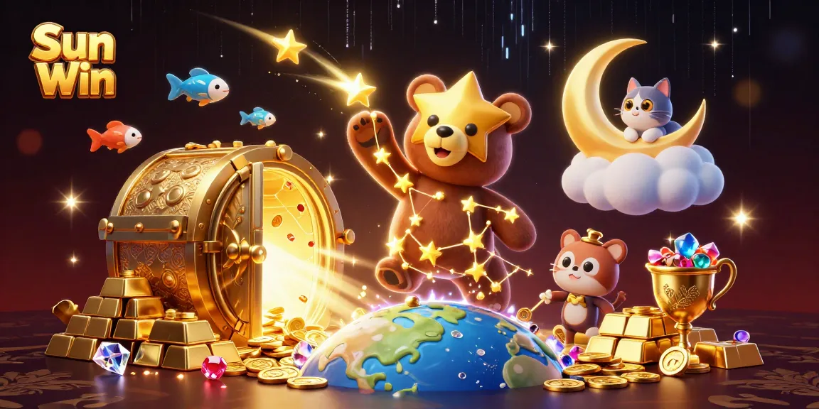 Scoop up winnings with Sun Win in a vibrant 3D casino scene filled with treasures and excitement.