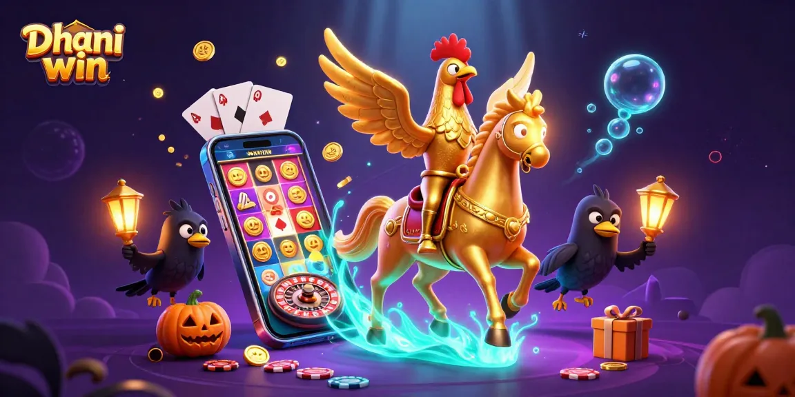 Dhani win slots and games featured in a vibrant, dynamic 3D casino scene