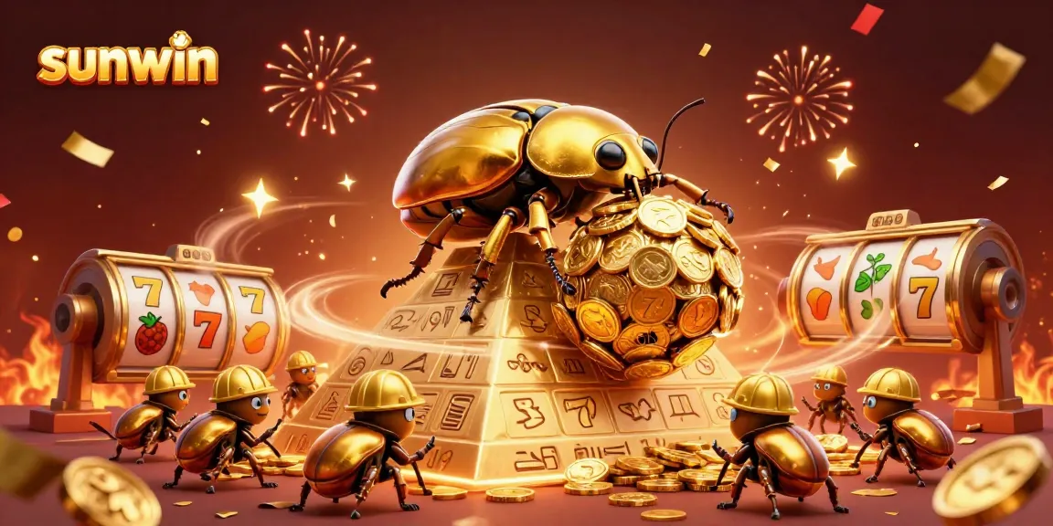 Engage with thrilling sunwin casino action featuring cartoon beetles and gold coins.