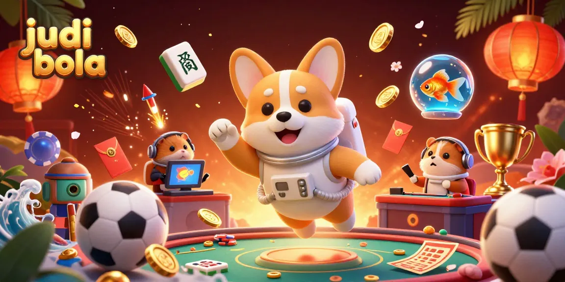 Engage in judi bola with a vibrant space casino scene featuring a corgi, hamster, and goldfish.