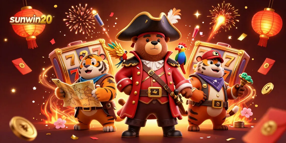 Experience the excitement of sunwin20 with a dynamic casino scene featuring lucky 7s and vibrant characters.